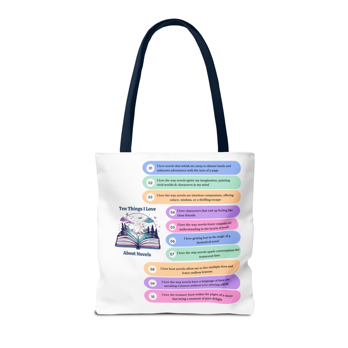 Book Lover Tote Bag - Ten Things I Love About Novels