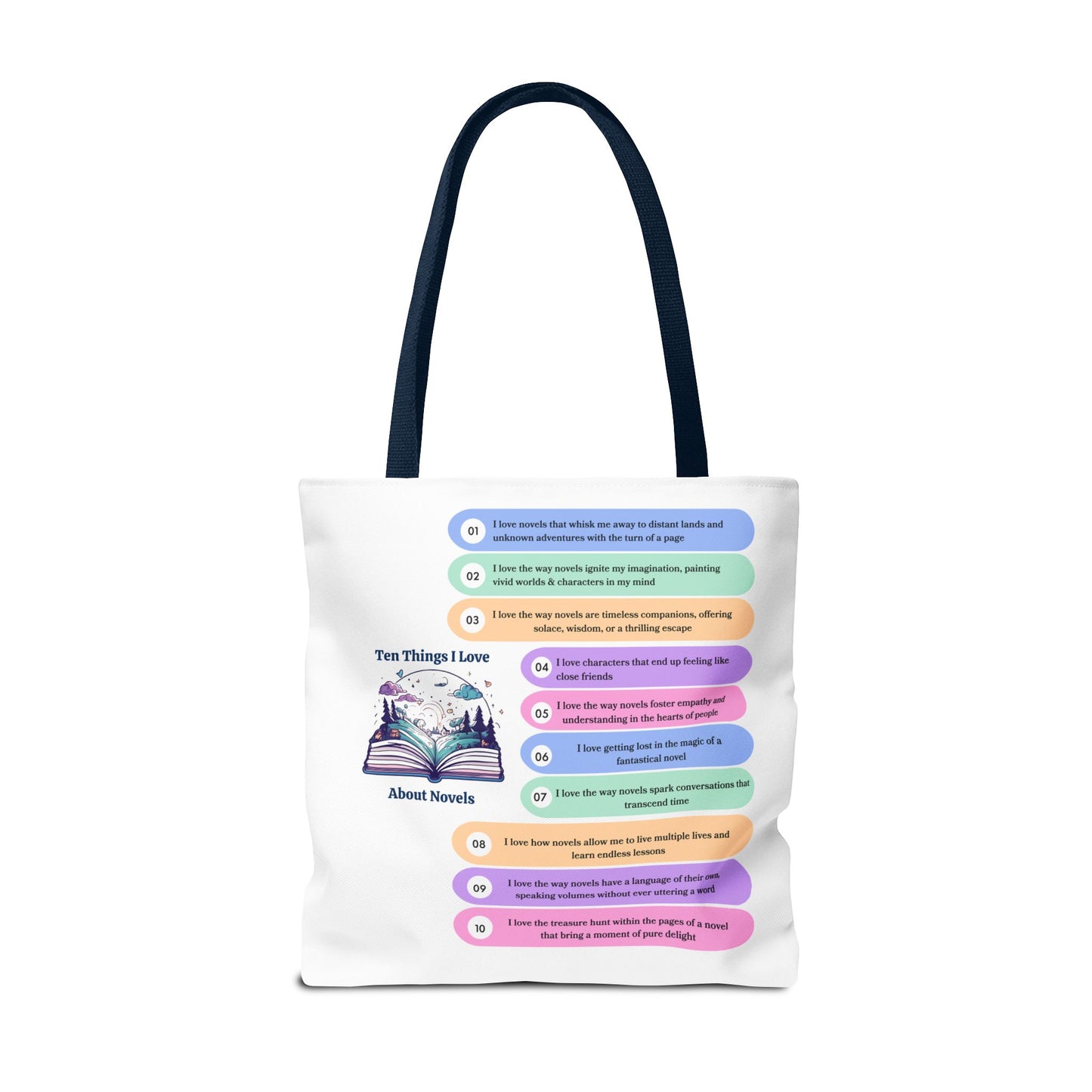 Book Lover Tote Bag - Ten Things I Love About Novels