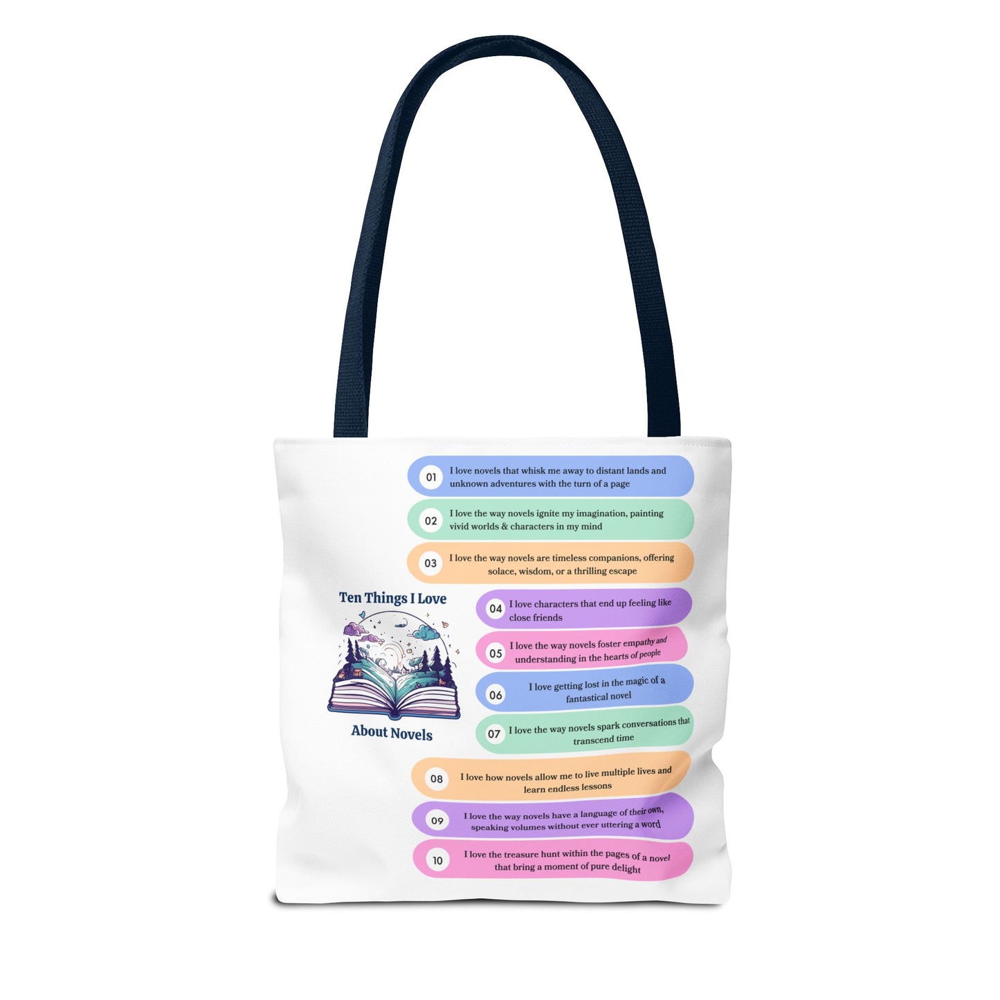 Book Lover Tote Bag - Ten Things I Love About Novels