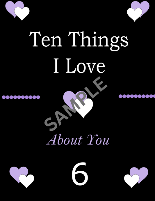 Ten Things I Love About You Printable Cards - Black and Purple
