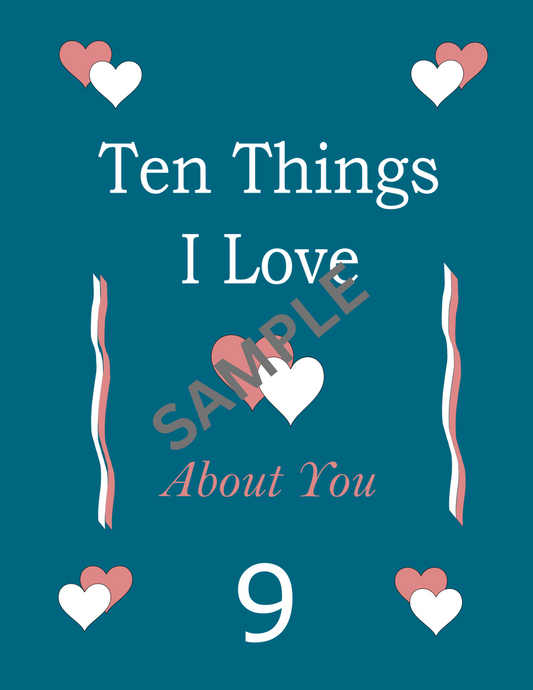 Ten Things I Love About You Printable Cards - Dark Turquoise
