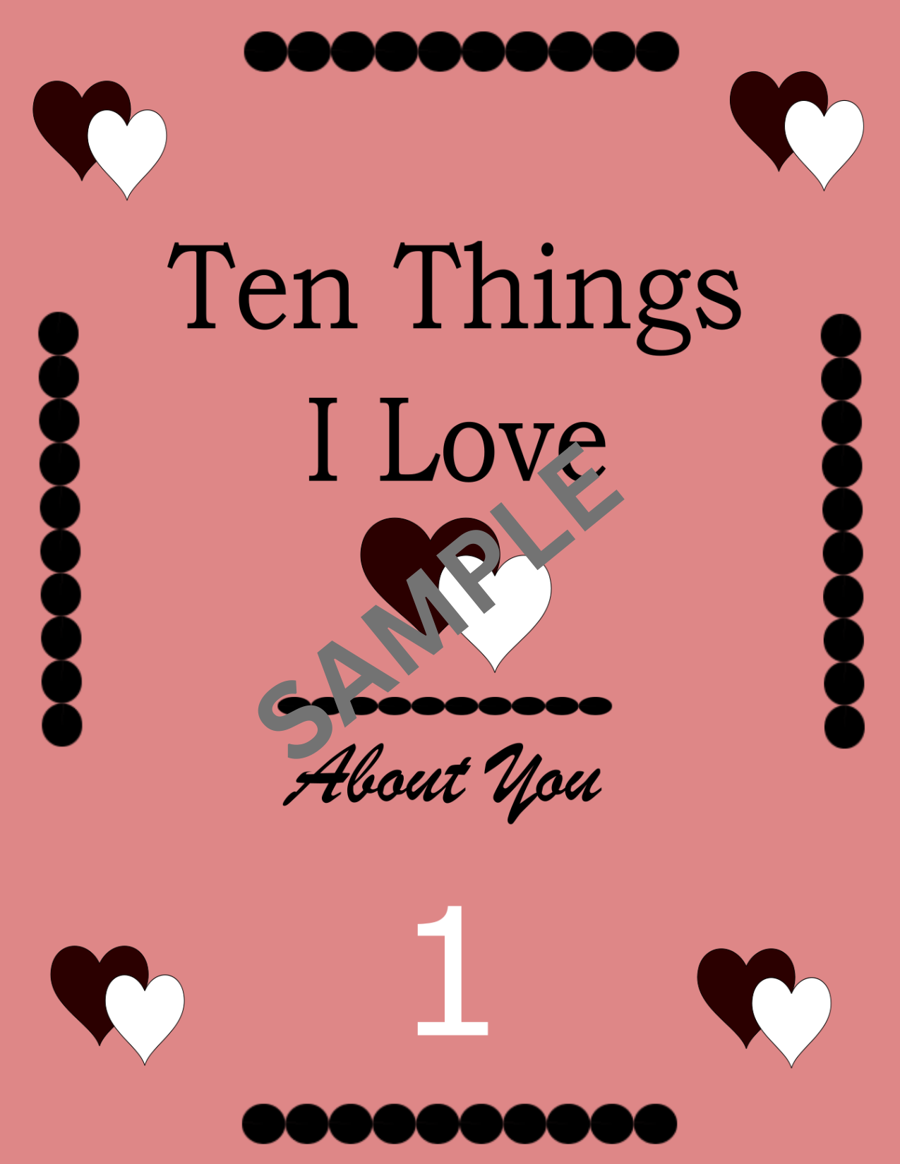 Ten Things I Love About You Printable Cards - Rose and Black