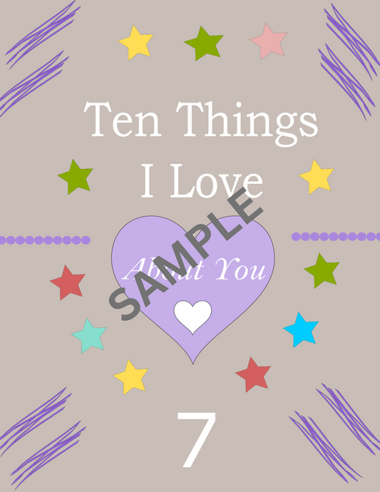 Ten Things I Love About You Printable Cards - Starburst