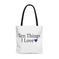Ten Things I Love Tote Bag (Blue)